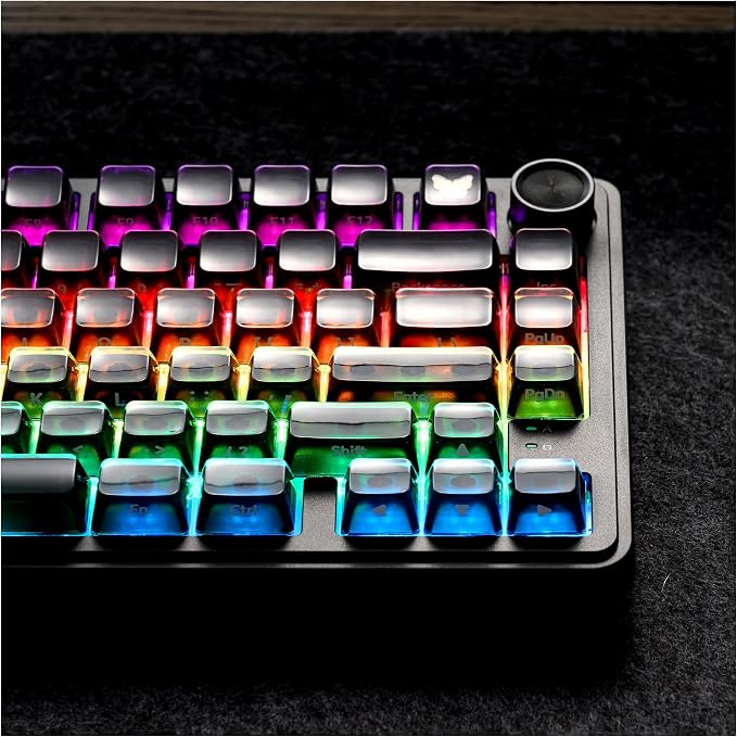OHY XVX Lusterfly Jelly R2 MDA Profile Keycap Set,122-Key Side-Printed Translucent Double Shot Smoke Keycaps for MX Switches & ANSI Layout Mechanical Keyboards-Smoke