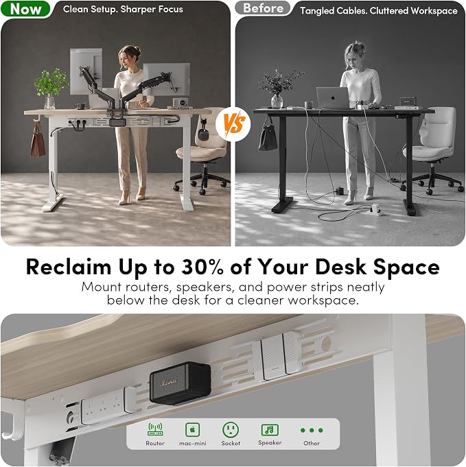 FEZIBO Electric Standing Desk with L-Shaped Crossbar & Cable Management System, 40 x 24 Inches Sit Stand up Desk, Adjustable Height Standing Desk for Home Office, Light Walnut