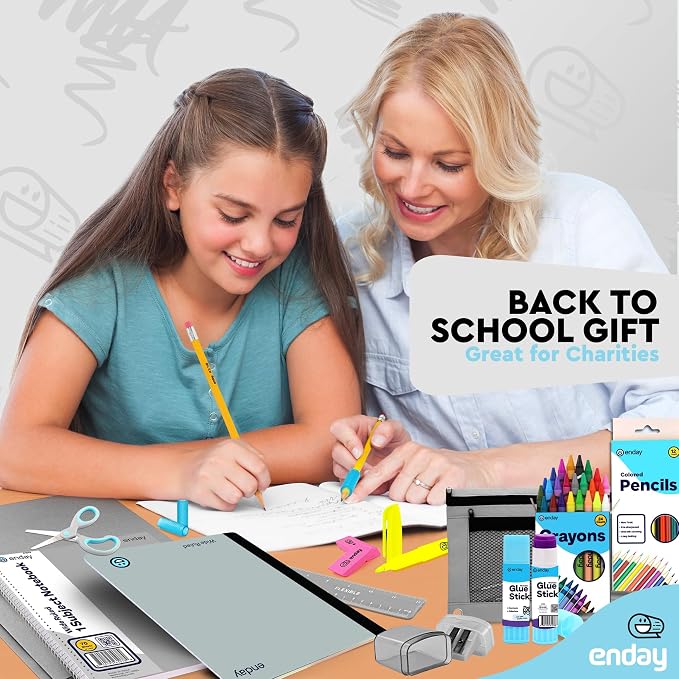 Enday Back to School Supplies for Kids, Grey School Supply Box Grades K-5, Premium Quality Kids School Supplies Kit, Kindergarten School Supplies for Girls and Boys, 78 Piece Set