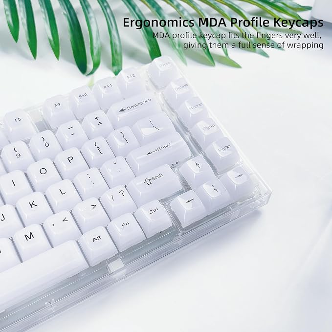 Womier Keyboard Keycaps Jelly, Cute White Keycaps 60 65 75 100 Percent, Transparent Clear Custom Key Cap Set for Cherry MX, Kailh, Outemu, Gateron Mechanical Keyboards(MDA Profile)