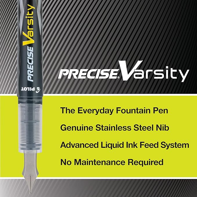 PILOT Pen 90029 Precise Varsity Pre-Filled Fountain Pens,Medium Point Stainless Steel Nib,Black/Blue/Red/Pink/Green/Purple/Turquoise,Pouch,7 Count (Pack of 2)