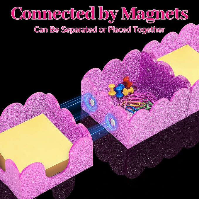 Magnetic 3-in-1 Acrylic Sticky Note Holder Glitter Self Stick Note Pad Holder Dispenser for 3x3 Notepad & Memo Pads Storage Desktop Organizer with Non-Slip Base for Home School Office Desk Supplies