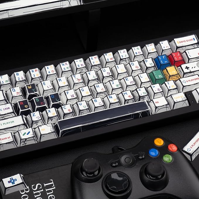 Manga Style PBT Keycaps Set, Cherry Profile Pixel Game Theme Key Cap, Dye Sub Keyboard caps 135 Keys Custom Keycaps for Cherry Gateron MX Switches Mechanical Keyboards