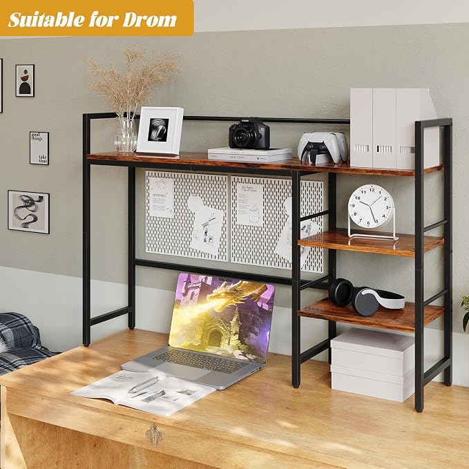 HavenlyYouth Desk Shelf, 45.4 Inch Wood Desk Organizer Shelf for Computer Monitor, Desk Hutch Storage, Desktop Shelf for Top of Desk, 3 Tier Desktop Bookshelf for Home Office Dorm, Rustic