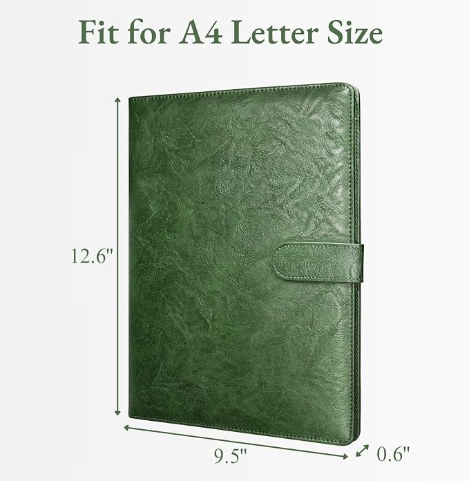 Mymazn Padfolio Portfolio Folder, Faux Leather Interview Resume Folder with Document Organizer & Business Card Holder, Letter-Sized Notepad Legal Pad Holder for Men Women (Green)