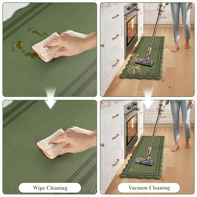 KIMODE Kitchen Mats for Floor Cushioned Anti Fatigue,Green Boho Home Decor | Scalloped Rugs for Kitchen Floor Non Slip,Farmhouse Kitchen Runner Rugs,Summer Laundry Room Rugs for Office Bathroom Sink