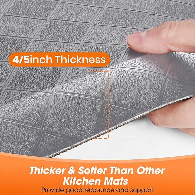 4/5 Inch Extra Thick Kitchen Mats for Floor,Non Slip Anti Fatigue Kitchen Rugs,Waterproof Stain Resistant Sink Mat,Cushioned Standing and Comfort Mats for Office (17"x60" Grey)