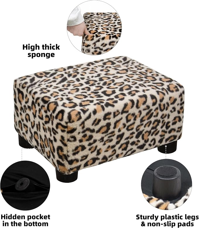 CAROLMADE Small Foot Stool Ottoman Footstool with Legs Under Desk Footrest for Living Room Bedroom and Office, Faux Fur Beige