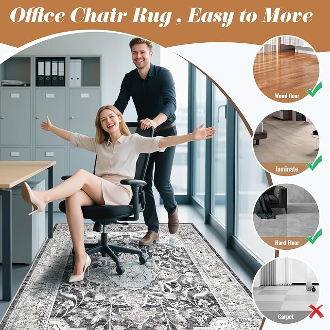 Office Chair Mat for Hardwood Tile Floor, 48"x60"Anti-Slip Under Desk Carpet Protector for Rolling Computer Chair Mat, Machine Washable Office Area Carpet (Chenille,Brown)