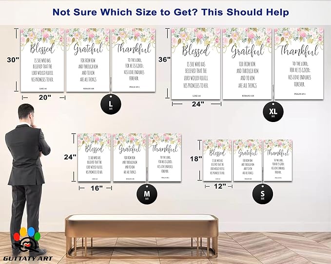 3 Piece Inspirational Canvas Wall Art, Jesus Scripture Wall Art for Religious Wall Decor, Motivational Quotes Flowers Print Picture, Bible Poster Framed Artwork for Christian Office Decor 20”x30”x3Pcs