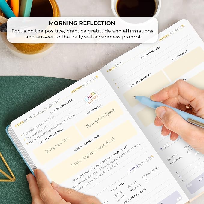 Clever Fox Four-Minute Journal – Daily Positivity Journal with Prompts – Motivational Affirmation, Mental Health & Habit Tracker (Aquamarine)