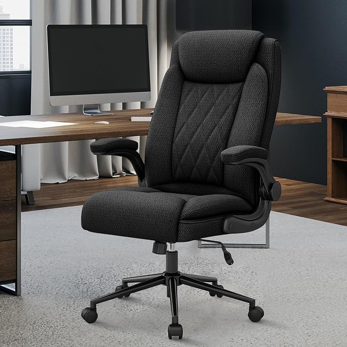 ralex-chair Big and Tall Fabric Office Chair 500lbs with Flip Up Arms | High Back Office Desk Chair with 120° Tilt Rock,Computer Desk Chair with Adjustable Height- Black