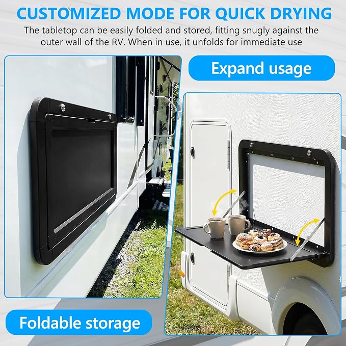 32x18inch Foldable RV Tables with Locking Latches Wall Mounted Desk Kit Large Capacity Lockable External Table for Caravans/Vans/Truck Campers/Travel Trailers