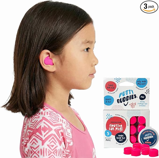 Earvolution Floating Putty Buddies Swim Earplugs - Doctor-Invented, Made in USA, Moldable Premium Silicone Plugs Help Prevent Swimmer's Ear, 3 Pair Pack - Hot Pink
