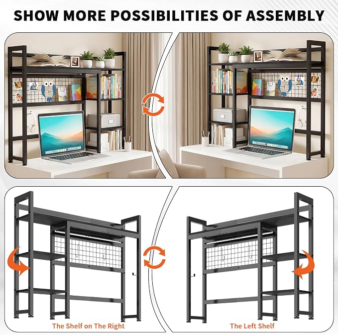 Desktop Shelf, 38.5'' Desktop Organizer Shelf for Computer Monitor, 4 Tier Hutch Storage Rack for Home Office Dorm, Black