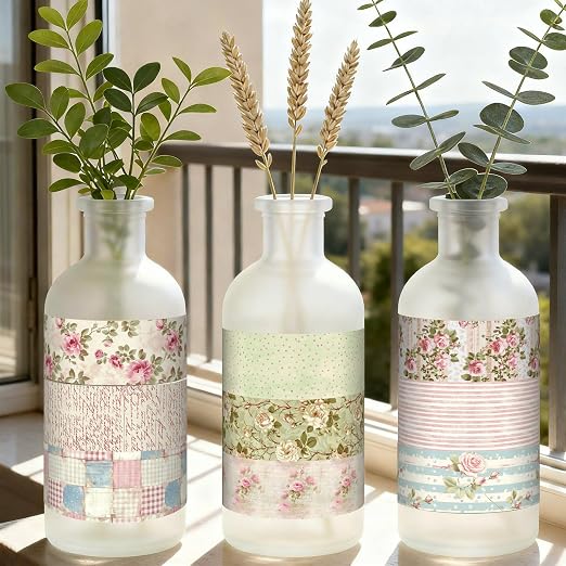 12 Rolls Watercolor Floral Washi Tape Set 15 mm Vintage Flower Decorative Masking Tape for Summer School Arts DIY Craft Scrapbook Journal Supplies Gifts(Vintage Pink,Cottagecore)