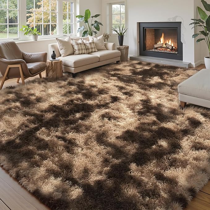 8x10 Area Rugs for Living Room Bedroom Rug, Large Area Rug Shag Shaggy Carpet Soft Plush Furry Bedside Rug, Rugs for Home Decor (Dark Coffee Tie-Dyed, 8x10 Feet)