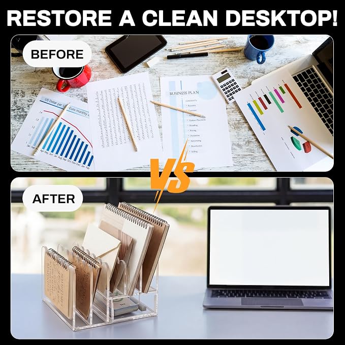 Xuhal Scalloped Acrylic Mail Organizer Holder with Drawer 5 Compartments Clear Document Sorter for Desk Bill Filling Envelope Holder Office, Home, School Organization