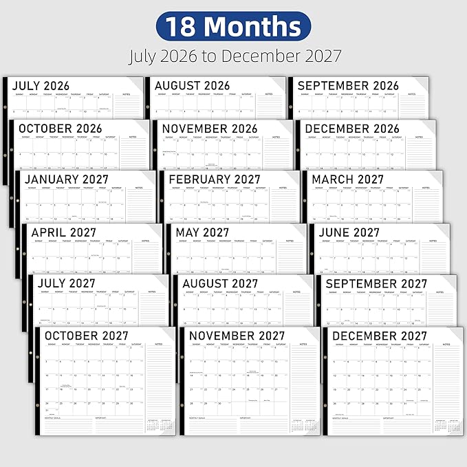 Tcamp Desk Calendar 2026-2027 Large 22 x 17 Inches from July 2026 to December 2027, 18 Months Extra Large Desktop Monthly Calendar Pad for Home School Office