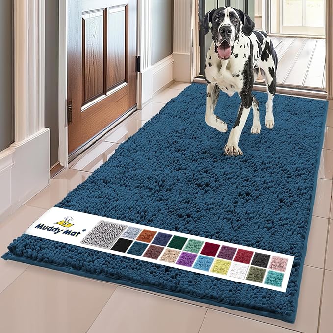 Muddy Mat® | Super Absorbent Door Mat Indoor, Microfiber Quick Dry Chenille Entryway Rug, Non-Slip Front Door Mat, Indoor Mats for Entryway, Machine Washable Pet Rug, Atlantic Blue 36"x60"