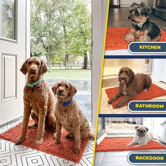 Muddy Mat® | Super Absorbent Door Mat Indoor, Microfiber Quick Dry Chenille Entryway Rug, Non-Slip Front Door Mat, Indoor Mats for Entryway, Machine Washable Pet Rug, Coral 19" x 30"