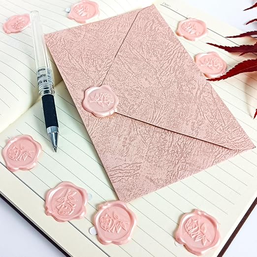 50 Pcs Adhesive Pink Rose Wax Seal Stickers, Rose Wedding Invitation Seal, Pink Rose Seals for Envelope, Easy to Use Rose Envelope Stickers with Good Adhesion