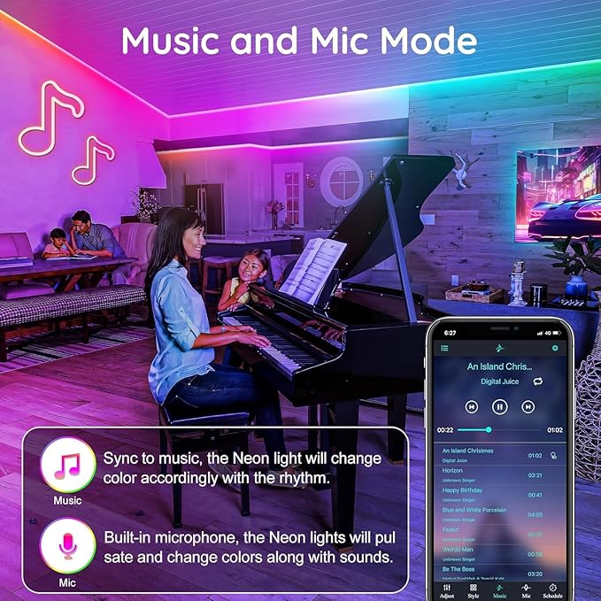 RCUICA 50FT LED Neon Rope Lights Waterproof with Smart App Control Remote,DIY Scene Modes,Music Sync hronization,Eaves Lights for Garden Decor,Deck,Christmas