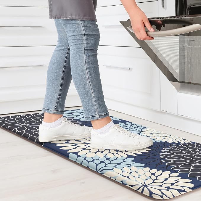 KIMODE Anti Fatigue Kitchen Mat for Floor Cushioned Comfort Standing Mat | 17.3"x29",Dahlia Blue, Kitchen Floor Mats Non Slip Waterproof,Wipe Clean,Farmhouse Mat for Laundry Office Sink Desk