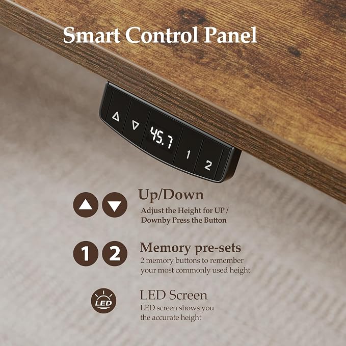 Klicelor 55 Inch Large Electric Standing Desk, Height Adjustable Office Desk, Sit Stand Up Computer Gaming Desk with Memory Preset, Two-Piece Desktop, Rustic Brown