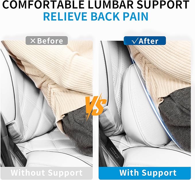 Lumbar Support Pillow for Car Seat, Office Chair, Off-White, 1PC | Leather Lumbar Pillow Memory Foam Lower Back Cushion for Back Pain Relief Improve Posture, Ergonomic Back Rest Gaming Chair