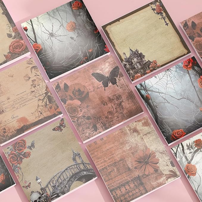 9 PCS Retro Sticky Notes 3x3 Cute and Aesthetic Post it Notes Self-Stick Note Pads for School, Office, and Home - Ideal Gifts for Teachers, Women, and Coworkers (Gothic Romance)