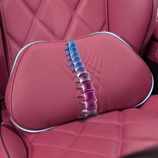 Lumbar Support Pillow for Driving Seat, Office Chair, Red, 1PC | Leather Lumbar Pillow Memory Foam Lower Back Cushion for Back Pain Relief Improve Posture, Ergonomic Back Rest Gaming Chair