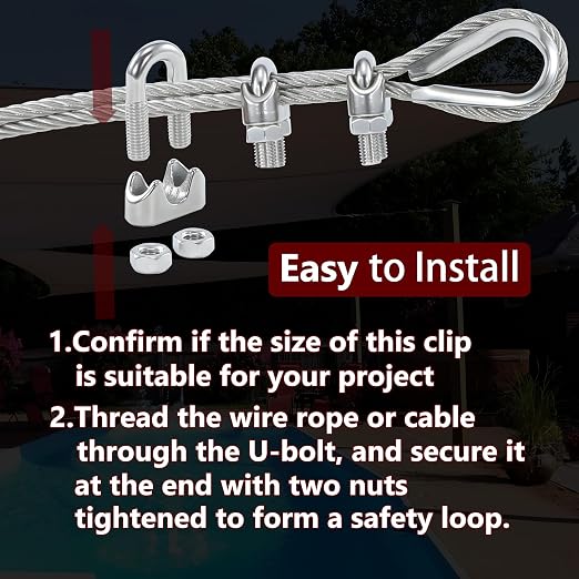 20PCS 1/8 Inches M3 Stainless Steel Wire Rope Clips Cable Clamp | Corrosion resistant,antirust,easy to install,suitable for using in 1/16"-1/8" diameter wire rope or cable