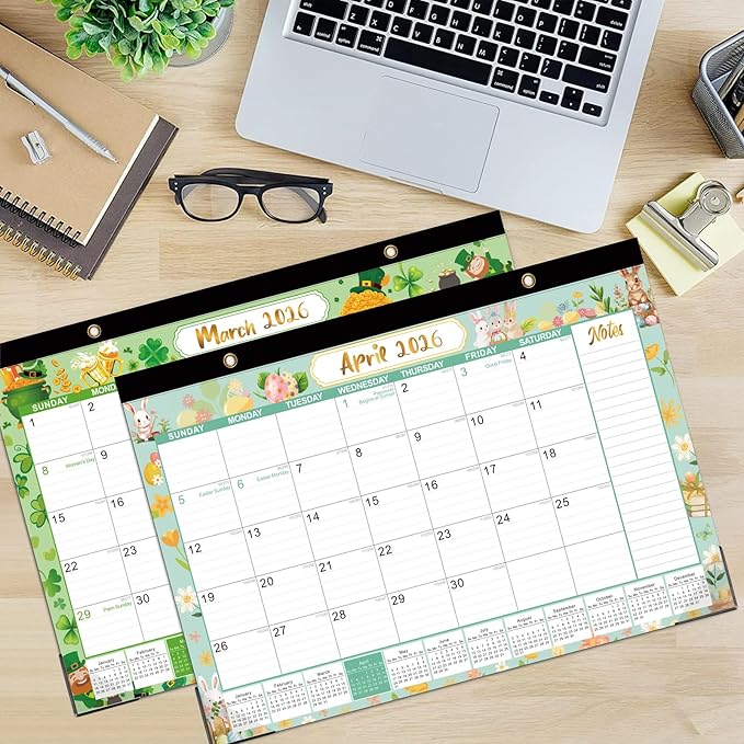 Desk Calendar 2026-2027 - Large 18-Month Desk/Wall Calendar, Through June 2027, 17" x 12", Thick Paper, Large Blocks, Plastic Cover, Monthly 2026 Calendar for Home School & Office Easy Organizing