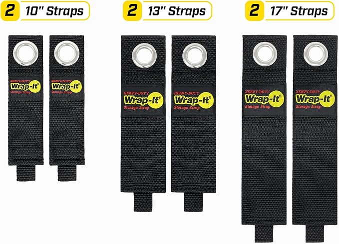 Heavy-Duty Wrap-It Storage Straps - Assorted 6-Pack - Garage Storage Extension Cord Organizer Cable Straps and Yard Cord Storage for Hose Organizer, Tools and RV Accessories
