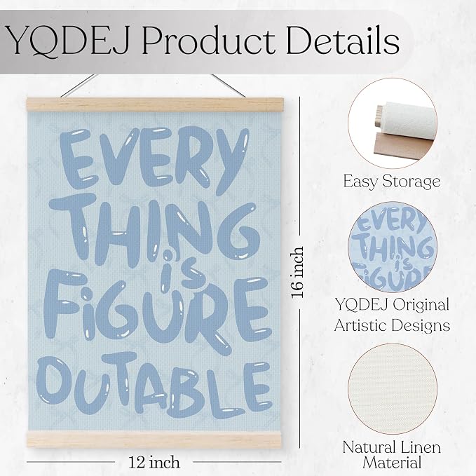 YQDEJ Blue Bow Everything Is Figureoutable Inspirational Wall Art Poster Hanger Frame, Blue Bow Positive Affirmations Wall Decor, Motivational Wall Art for Home Office Classroom, 12x16 Inch