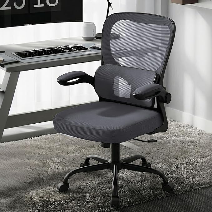 AreShark Office Chair Ergonomic Desk Chairs with Adjustable Lumbar Support, High Back Breathable Mesh Chair with Wheels& Flip-up Armrests,Rolling Swivel Comfy Task Computer Chair for Home Work Gaming