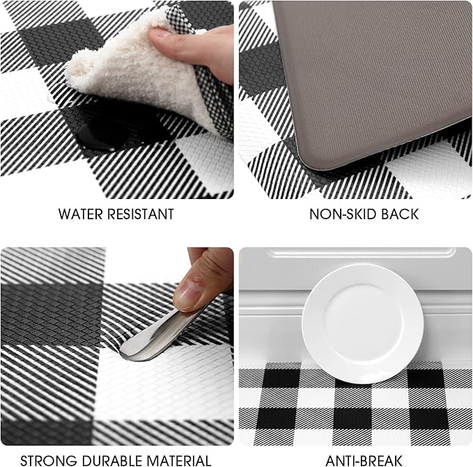 MAYHMYO Kitchen Mat Cushioned 1/2 Inch Thick Anti Fatigue Kitchen Rug Black and White Kitchen Floor Mat Non-Skid & Waterproof Kitchen Rug Comfort Standing Desk Mat for Home Office Sink