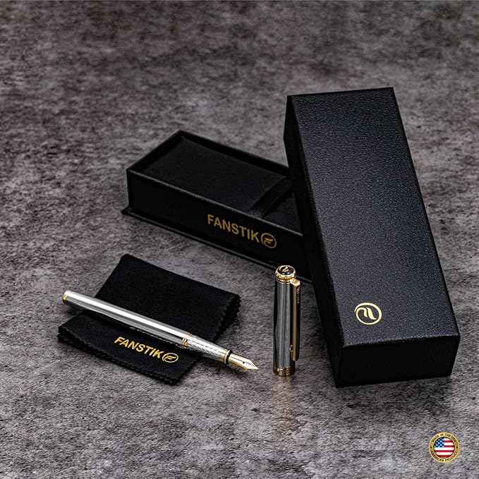 Silver&Gold Luxury fountain pen, fancy gift set for women, Real 24K Gold Plating, Professional executive pen gift set for men (Lux fountain Silver-Gold)