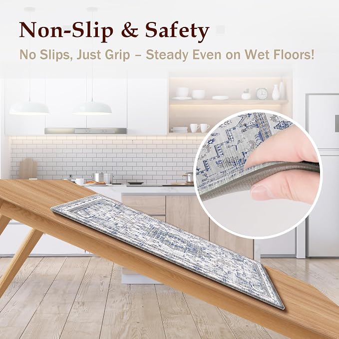 Boho Kitchen Mats for Floor 2 Piece Set Anti Fatigue Cushioned PVC Kitchen Rugs Non Slip Waterproof Farmhouse Mats 2/5 Inch Comfort Standing Mat for Sink, Laundry, 23.6"x39"+23.6"x59",C2
