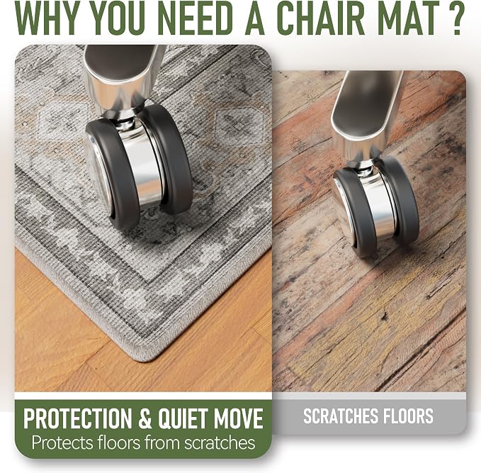 36"x48" Office Chair Mat for Hardwood, Under Desk Chair Mat for Home Office, Anti-Slip Office Rugs for Rolling Chairs, Floor Protector Washable Rugs Warm Gray