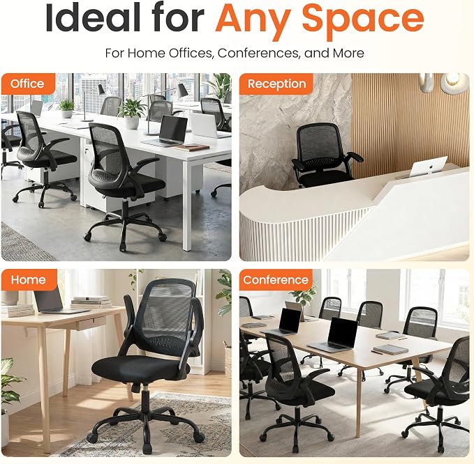 NEO Chair Office Chair Gaming Desk Computer Mesh Ergonomic Chair with Flip-up Arms Comfy Lumbar Support Adjustable Height Rolling Wheels Chair for Home Office (Black) | Lumbar Support, Smooth-Rolling Casters, Height Adjustable Seat, Comfortable Seating...