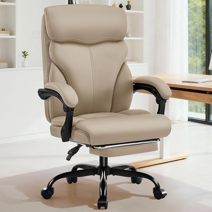 AreShark Office Chair - Ergonomic Comfortable High Back Computer Desk Chair with Foot Rest - Executive Breathable Swivel Rolling Reclining Leather Chair with Lumbar Support for Home Gaming Relaxing