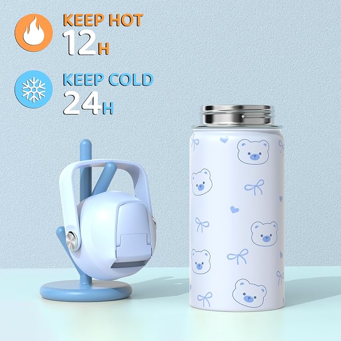 ACESAK Backpack for Girls with Insulated Water Bottle - 4 PCS Cute Girls Backpack with Lunch Box, Pencil Case & Kids Cup Set - 14oz Kids Water Bottle with Straw Set Back to School Supplies (Blue)