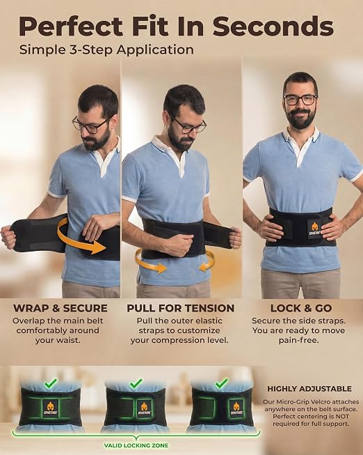 Sparthos Back Brace for Women & Men, Sciatica, Lower Back Pain - Black-XL