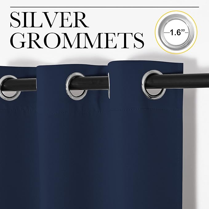 NICETOWN Blackout Curtain Blind for Bedroom, Single Panel, W34 x L72 inches, Navy, Thermal Insulated Grommet Blackout Room Darkening Drape/Drapery