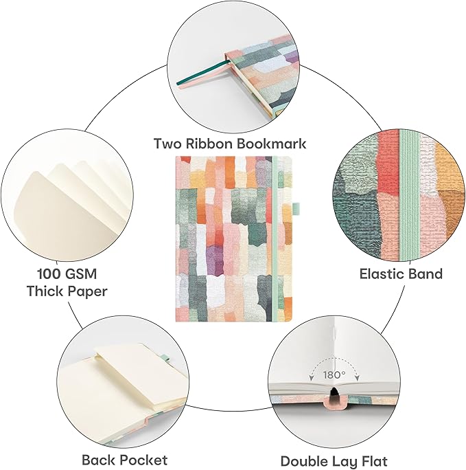 &And Per Se Lined Hardcover Notebook – A5 5.7"x8" College Ruled, 160 Pages, 100gsm Thick Paper – Aesthetic Journal for Women, Gift-Ready Planner, Everyday Writing Notebook (Colorful Stripes)