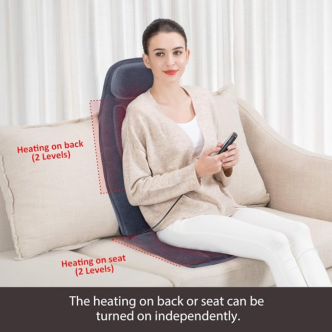 Snailax Massage Seat Cushion with Heat - Extra Memory Foam Support Pad in Neck and Lumbar,10 Vibration Massage Motors, 2 Heat Levels, Back Massager Chair Pad for Back | 【Gift for Men Women】10 Vibration Motors, 5 Massage Modes, Adjustable 3 Intensity, G...