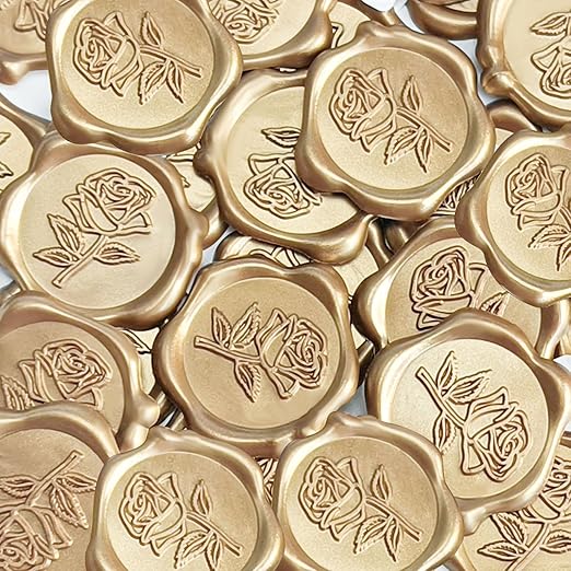 50 Pcs Gold Rose Wax Seal Stickers, Rose Envelope Wax Seal, Wedding Invitation Accessories, Easy to Use Gold Envelope Stickers with Good Adhesion