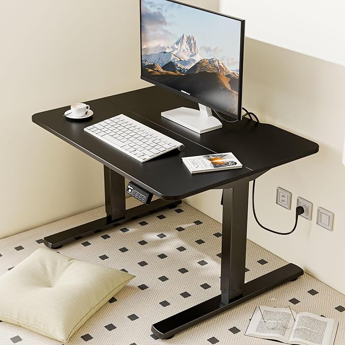 ERGOMAKER Low Height Adjustable Desk with Lockable Wheels, Lifts 18.9"-29.5", 31.5" x 23.6" Electric Small Standing Desk with Splice Board for Home Office & Short People(Black Frame, Black Desktop)